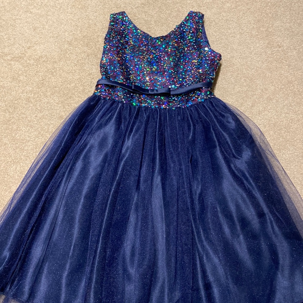 Gorgeous Rich Navy Dressy Sequin Satin & Crinoline Special Occasion Dress